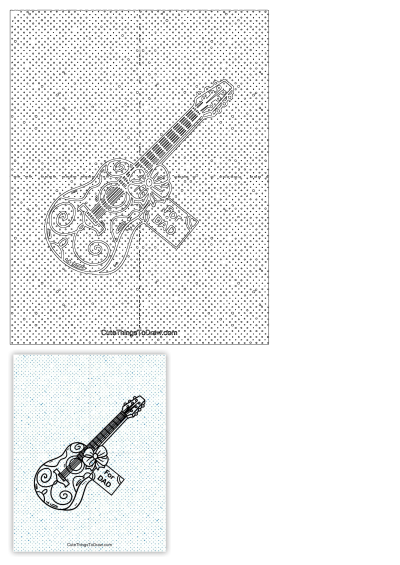 A decorative line art drawing of a guitar with intricate swirly patterns and a prominent 'For DAD' gift tag, perfect for Father's Day.