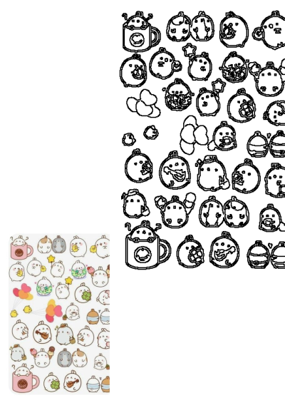 A collection of cute Molang Pipi kawaii bunny animal stickers, featuring various poses and activities, including outline versions.