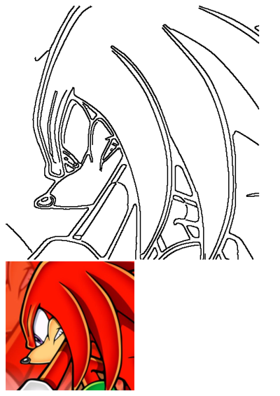 Close-up line art of Knuckles the Echidna from Sonic the Hedgehog, showcasing his intense expression and signature dreadlocks.
